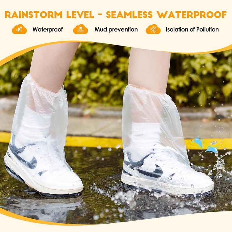 VRSHMB Disposable Kids Shoe Covers for Rain, 10 Pairs of Clear Non-Slip Plastic Rain Shoe Covers for Use in Water Parks, Disney & Rainy Days(clear, kids) - Image 2